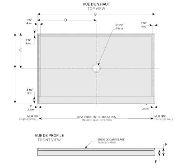 ABT In Line Center Drain Bases WallsShower Base1