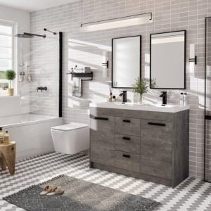 side view- Double Bathroom Vanity with Plastic Vanity Top