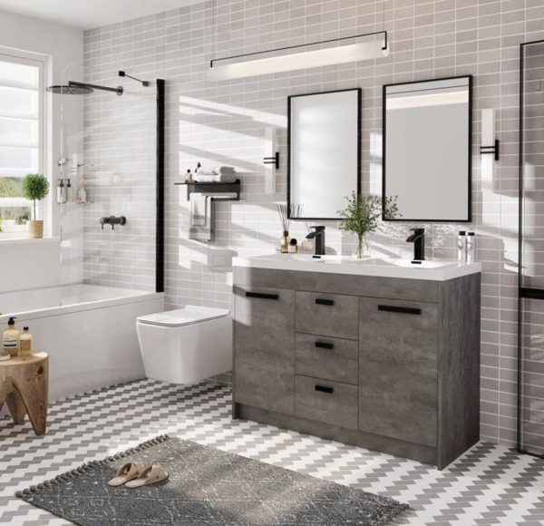 side view- double bathroom vanity with plastic vanity top