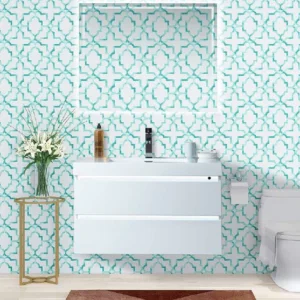 Overhead view of a Glossy White Vanity with open drawers, showcasing organized bathroom essentials.