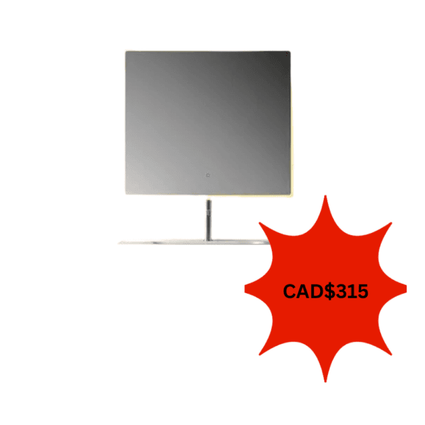 Illuminated square bathroom mirror with modern design, priced at CAD$315.