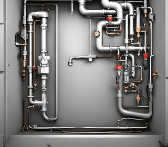 complex network of plumbing and electrical pipes for a bathroom remodel.