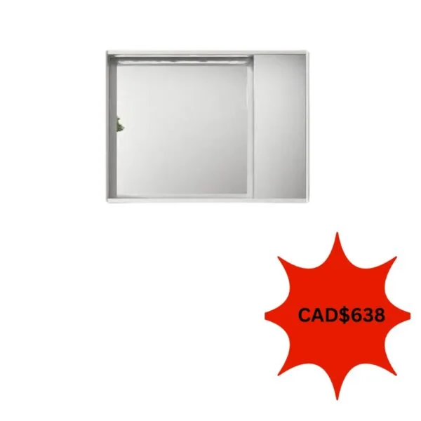 39-inch LED bathroom mirror with integrated storage and modern design, priced at CAD$638.